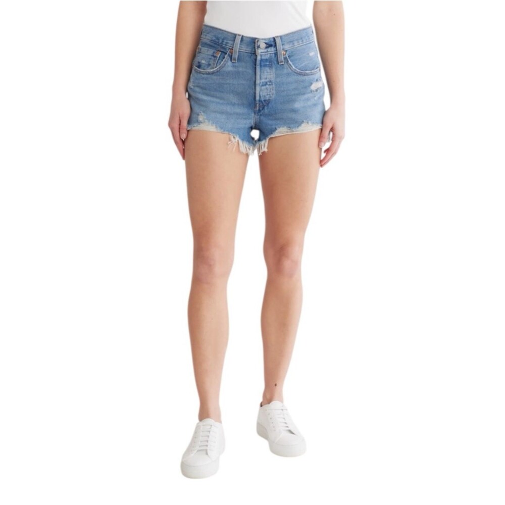 Levi's Womens 501 Original High Rise Raw Hem Cutoff Denim Shorts Light Wash 27 - Picture 1 of 8